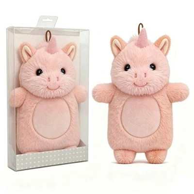 Bolsa de agua térmica de goma con unicornio bonito de 1000ml, cubierta de Animal, acebo