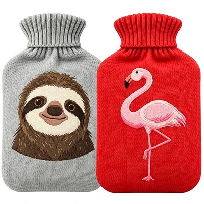 Caliente-bolsa de goma para botella de agua caliente de invierno con bonita funda tejida con forma de animal
